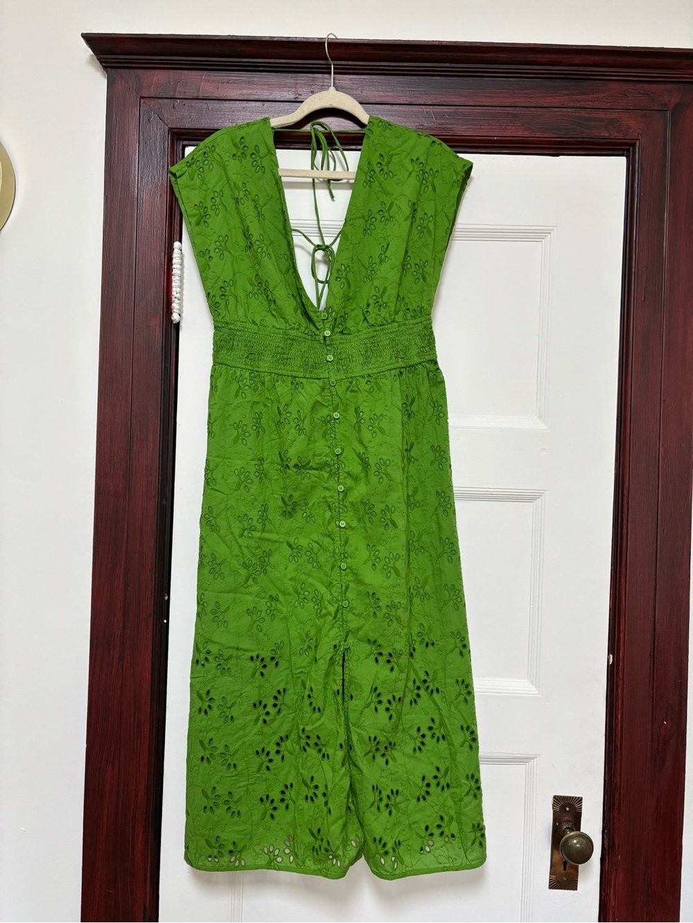 H&M - Green Eyelet Midi Dress with Tie Back